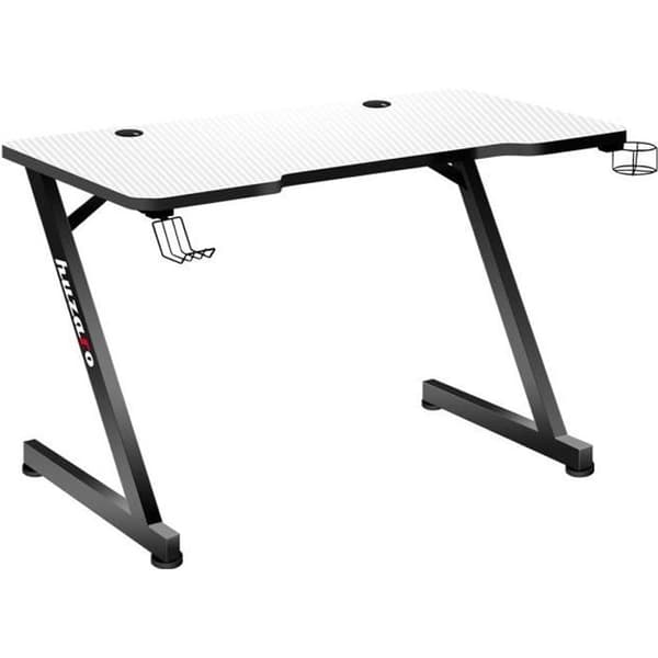 HUZARO HERO 2.5 Gaming Desk Vit, Gaming PC, 120x60x75cm Dryckekorg, Hörlurskrok, Dator, PC Desk Svart, Vit