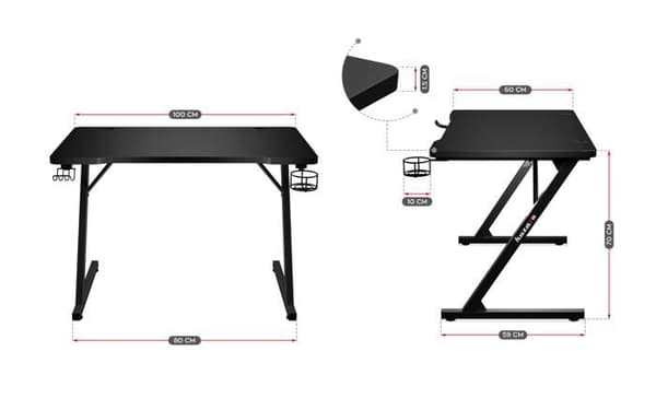 Bureau gaming - HUZARO - HERO 1.8 - Svart - MDF Kolfiber - Modern design