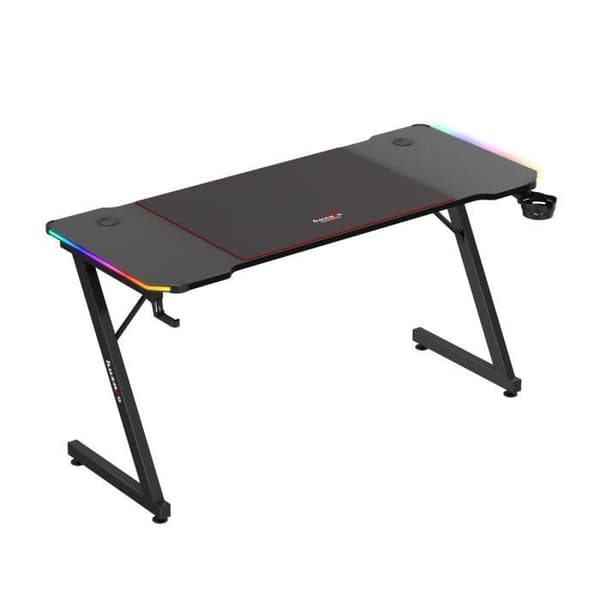 HUZARO HERO 3.3 LED RGB Gaming Desk Svart, 140x60x74cm, Dryckekorg, Hörlurskrok, PC-spel, Gamer skrivbord