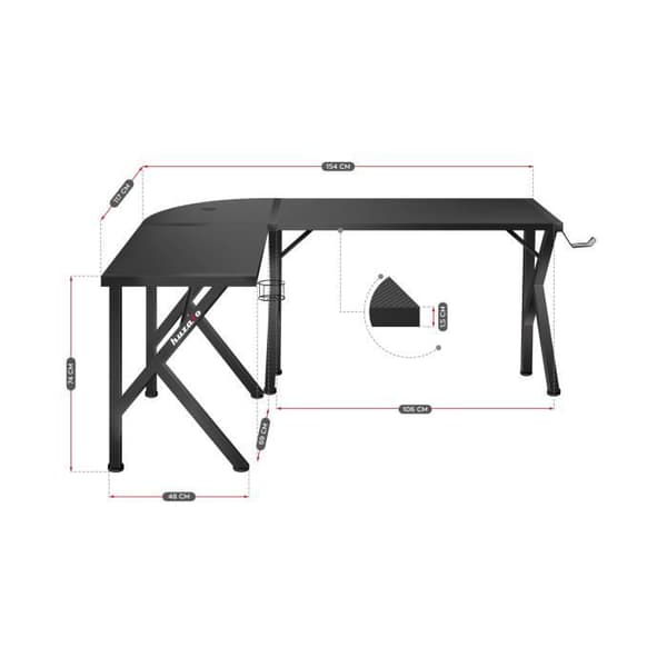 Bureau Gaming - HUZARO - HERO 6.3 Svart - Ergonomisk hörnkontor i stål och kol.