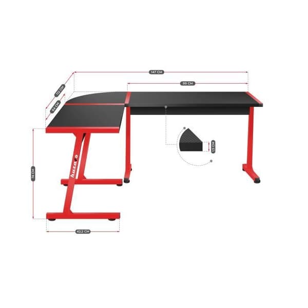 HUZARO HERO 6.0 Spelbord Röd Svart, Hörnskrivbord, 147×112cm, PC-spel, Dator, PC-bord, Ergonomiskt, Kol