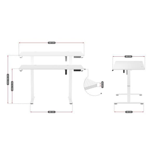 Bureau Assis Debout - HUZARO - HERO 8.2 - Vit - Ergonomisk - MDF Kol 18mm