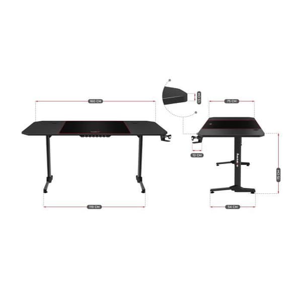 HUZARO HERO 4.7 Gaming Desk Black, 160x75x75cm, Carbon Top, Justerbara fötter, PC Desk, Computing, Gaming PC