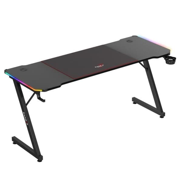 Bureau gaming HUZARO Hero 4.8 Svart RGB - LED-belysning, Bordsskiva 160 cm, Karbonyta, Hörlurs- och mugghållare, Ergonomisk