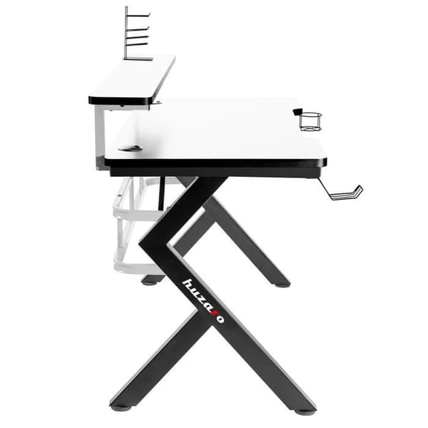 HUZARO HERO 5.0 Gaming Desk Vit, 120x60x69.5cm, PC-skrivbord, Dator, Gaming PC, Dryckekorg, Hörlurskrok