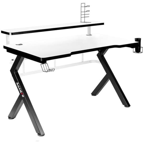 HUZARO HERO 5.0 Gaming Desk Vit, 120x60x69.5cm, PC-skrivbord, Dator, Gaming PC, Dryckekorg, Hörlurskrok