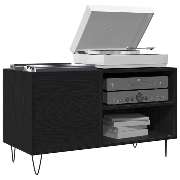 vidaXL Record Cabinet Sort egetræ Konstrueret træ Medium LP skab