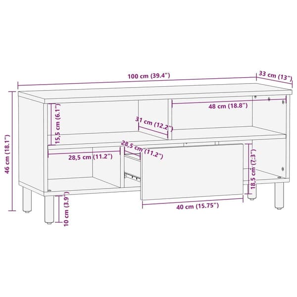 vidaXL TV-benk 100x33,5x46 cm Massivt Akasietre