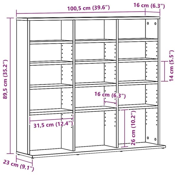 vidaXL CD-bänk svart ek 100,5x23x89,5 cm konstruerat trä