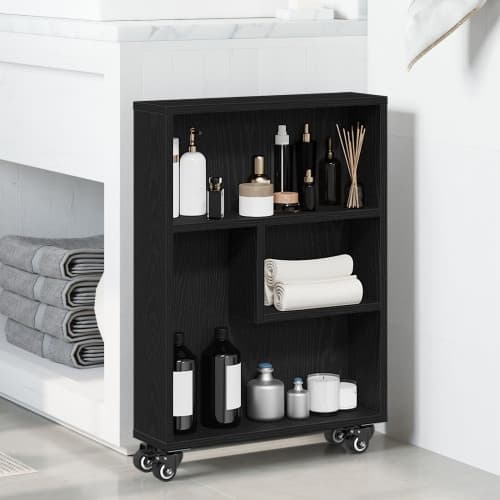 Förvaringsvagn smal svart ek 48x13x68 cm konstruerat trä