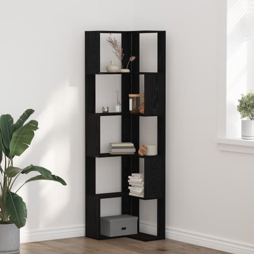 Hörnbokhylla 5-iser svart ek 50x50x179 cm trä