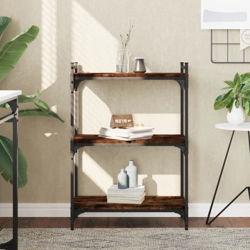 Bokhylla 3 hyllplan rökfärgad ek 60x30x86 cm konstruerat trä