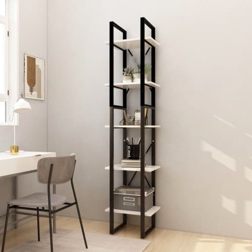Bokhylla 5 hyllplan vit 40x30x175 cm massiv furu