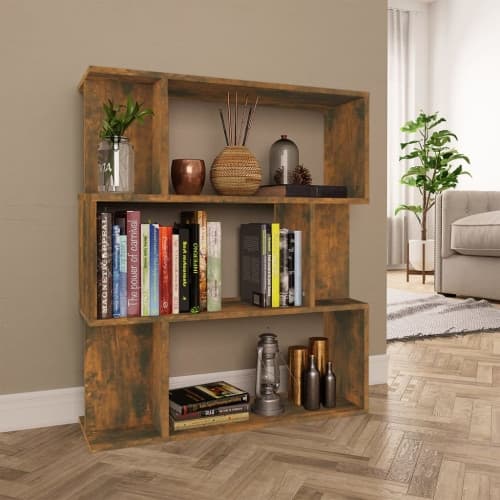 Bokhylla/rumsavdelare rökfärgad ek 80x24x96cm konstruerat trä