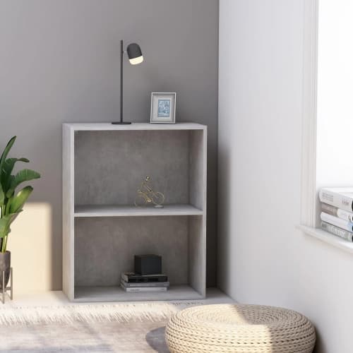 Bokhylla 2 hyllor betonggrå 60x30x76,5 cm konstruerat trä