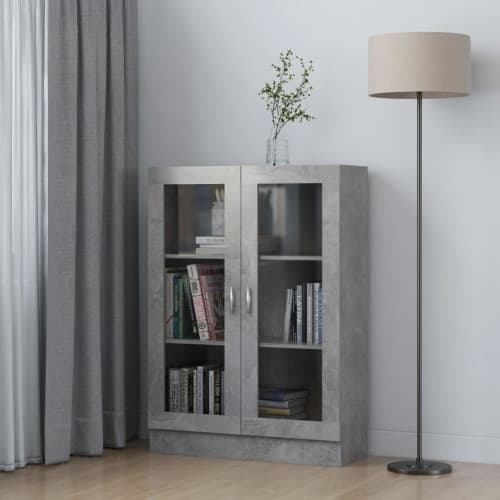 Vitrinskåp betonggrå 82,5x30,5x115 cm konstruerat trä