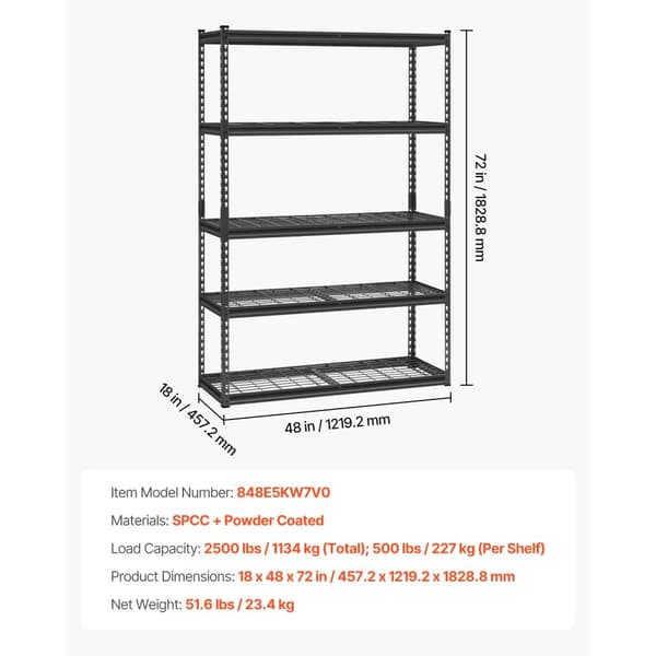 Metallförvaringshyllor, Hög lastkapacitet, Justerbar design,18 x 48 x 72 tum