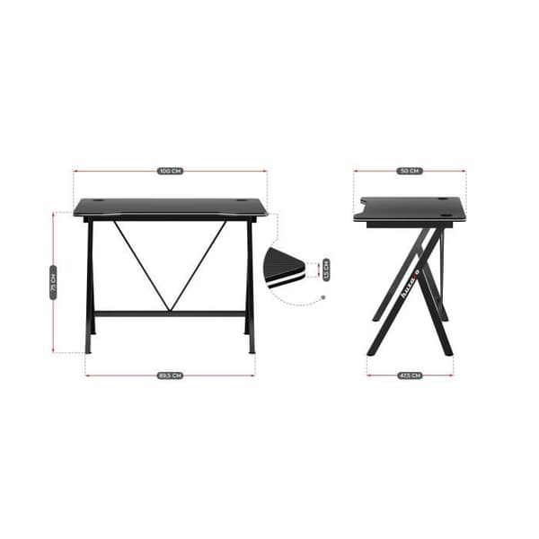 HUZARO HERO 1.4 Gaming Desk Svart, Ergonomiskt Skrivbord, PC-spel, Datorer, Gamer, Spelbord, 100x50x75cm