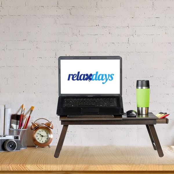 Relaxdays Laptopbord, HLP 25x60x35 cm, Bambu, Fällbart, Skrivbord, Knähylla, Låda, Mörkbrun