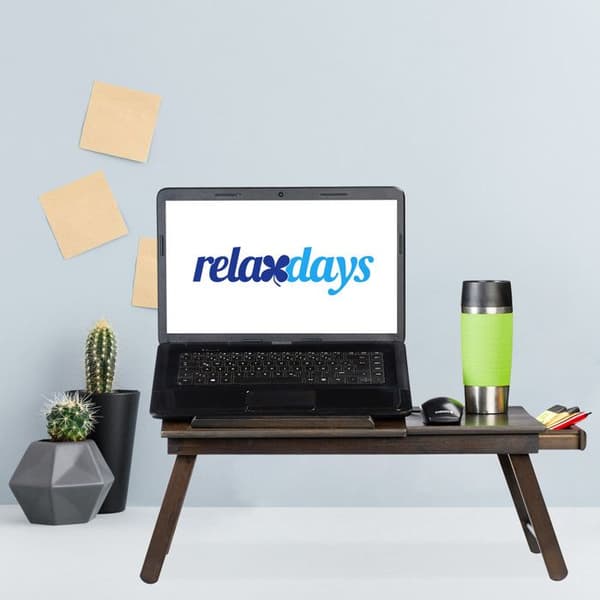 Relaxdays Laptopbord, HLP 25x60x35 cm, Bambu, Fällbart, Skrivbord, Knähylla, Låda, Mörkbrun