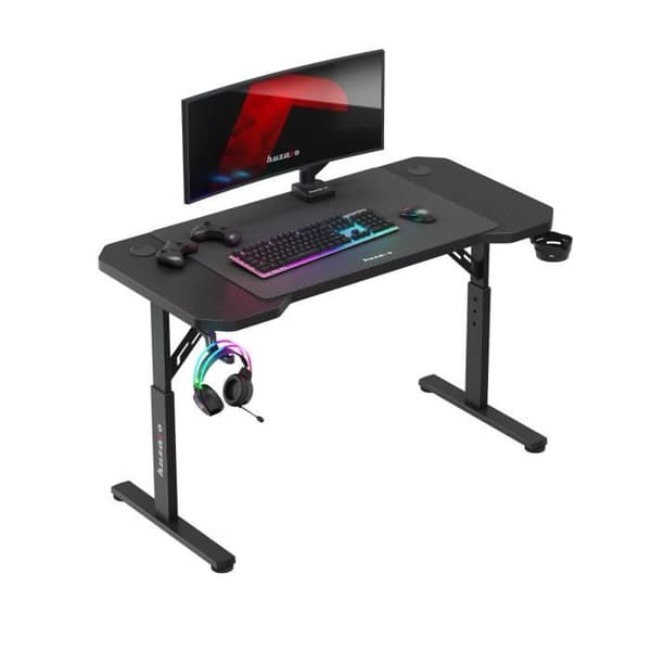 Bureau Gaming - HUZARO - Hero 2.6 - Noir - Justerbar höjd - Kolfiberbord - Tillbehörsstöd