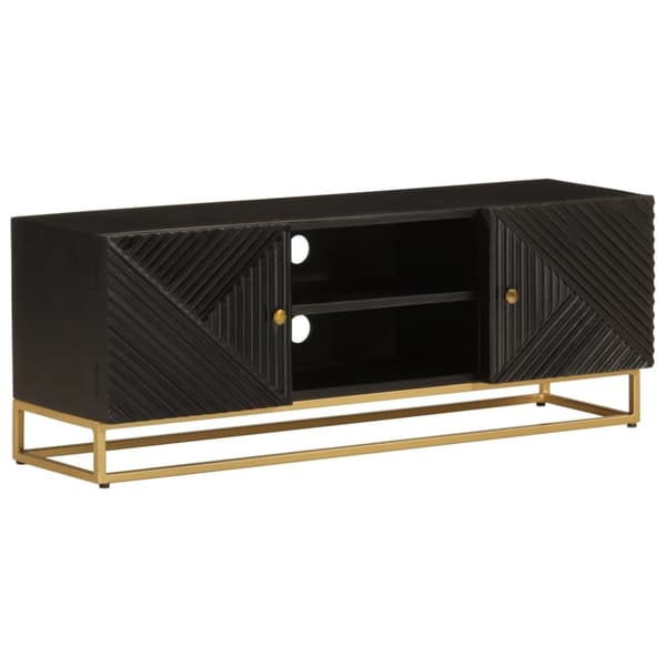 Tv-bänk svart 110x30x40 cm massivt mangoträ och järn