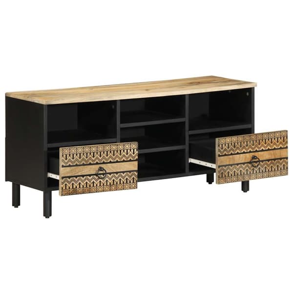 Tv-bänk svart 100x33,5x46 cm massivt grovt mangoträ