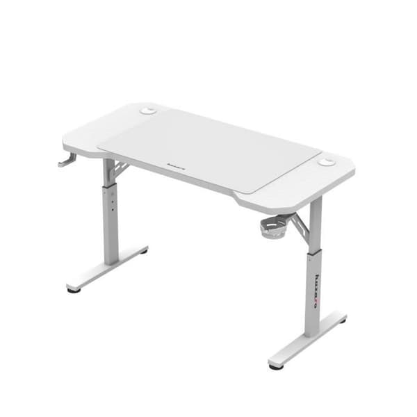 Bureau gaming HUZARO Hero 2.6 Vit - Höjdjusterbar, Kolfiberbord, Headset- och mugghållare, Kabelhantering