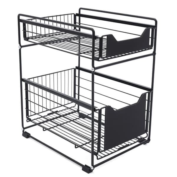 Under Sink Organizer Rack, Hållbar Kolfiberstål, Platsbesparande Förvaringslösning,svart, 2-nivå