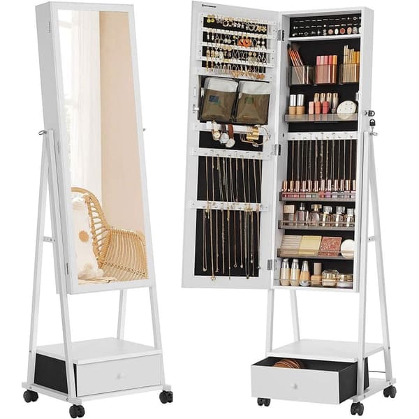Rootz Smyckesspegel - Spegelskåp - Smyckeskåp - Låda - På hjul - Vit - MDF - 37 x 10 x 108,5 cm