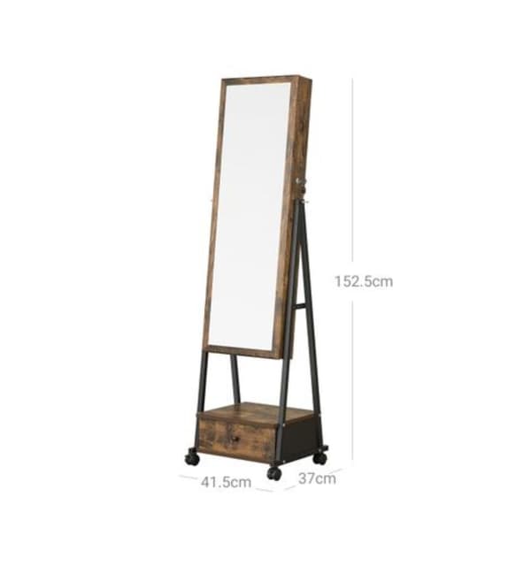 Rootz korupeili - Korukaappi - Pyörillä - Laatikko - Vintage - Ruskea - Musta - MDF - Metalli - Lasi - 41,5 x 37 x 152,5 cm