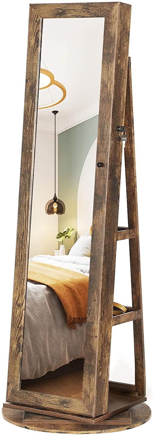 Rootz Colpitts smykkespejl - 360 drejeligt - Låsbart - Hylder - Multifunktionelt - Vintage - Brun - 54 x 54 x 161 cm