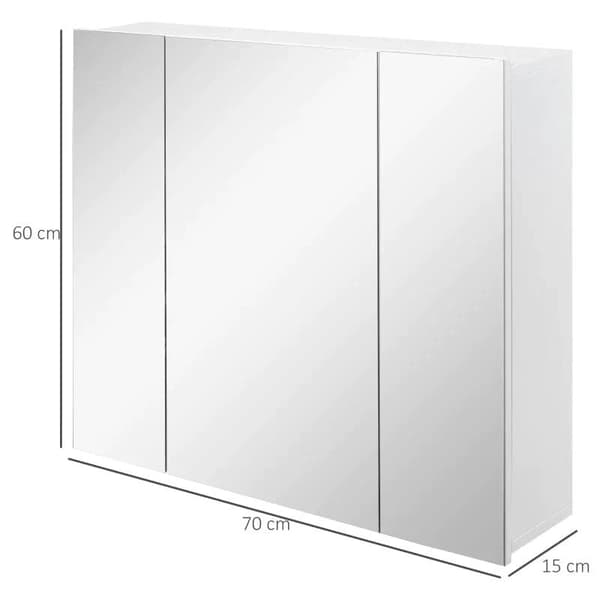 Rootz Spejlskab - Badeværelsesskab - Overskab - Opbevaringsskab- 3 døre - Spejl - MDF - Hvid - 70 x 15 x 60 cm