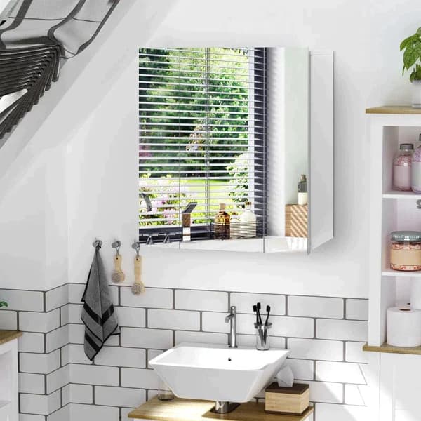 Rootz Spejlskab - Badeværelsesskab - Overskab - Opbevaringsskab- 3 døre - Spejl - MDF - Hvid - 70 x 15 x 60 cm