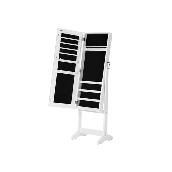Rootz smykkeskab - Hvidt omklædningsspejl - Organizer til øreringe - Halskædeholder - MDF-materiale - 41,1 cm x 36,5 cm x 151,5 cm
