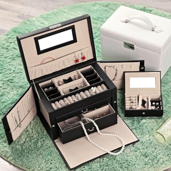 Rootz Smyckeskrin Organizer - Örhängehållare - Ringförvaring - Lådfack - Imiterat läder - 26cm x 17cm x 18cm
