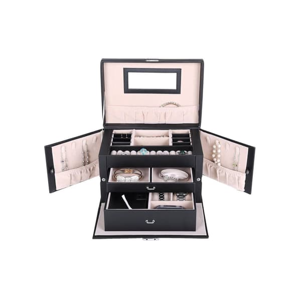 Rootz Smyckeskrin Organizer - Örhängehållare - Ringförvaring - Lådfack - Imiterat läder - 26cm x 17cm x 18cm