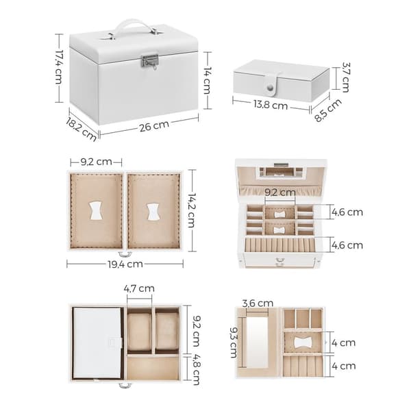 Rootz Jewelry Organizer Box - Korujen säilytys - Korukotelo - Suojaa lisävarusteita - Tyylikäs muotoilu - Samettivuori - PU- ja MDF-materiaali - 26 cm