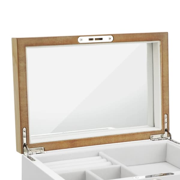 Rootz smykkeskrin med 3 skuffer - Halskædeorganisering - Armbåndsholder - Elegant design - Træstruktur - Fløjlsforing - Stort spejl - Låsbart - Hvid -