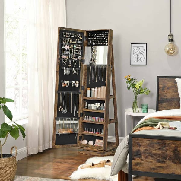 Rootz-korukaappi - Kaappi - Säilytysyksikkö - Tilava muotoilu - Monipuoliset hyllyt - Käytännöllinen peili - Turvalukko - Vintage Ruskea - MDF materia