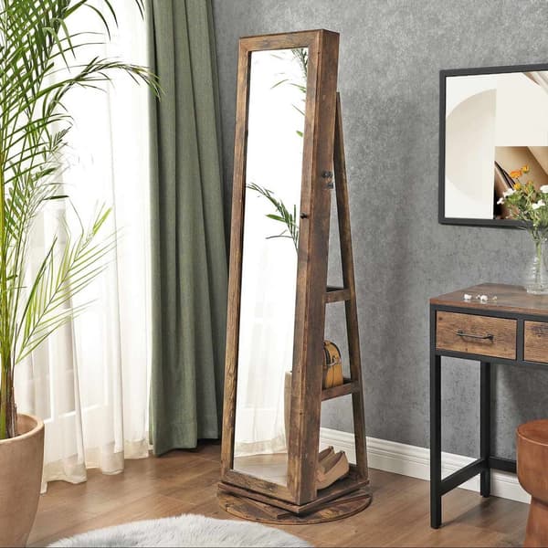 Rootz-korukaappi - Kaappi - Säilytysyksikkö - Tilava muotoilu - Monipuoliset hyllyt - Käytännöllinen peili - Turvalukko - Vintage Ruskea - MDF materia