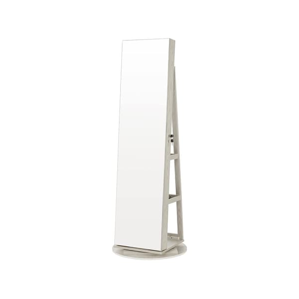 Rootz 360° roterande smyckesskåp - Spegelskåp - Förvaringsorganisator - Enkel montering - Säkert lås - Vit med träfibrer - MDF-stål sammetsglas - 54,5