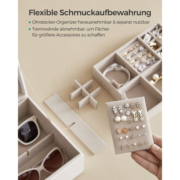 Rootz White Smyckeskrin - Organizer-fodral - Förvaringsbehållare - MDF-konstruktion - Sammetsfoder - Kompakt storlek - 20,5 cm x 24 cm x 11 cm