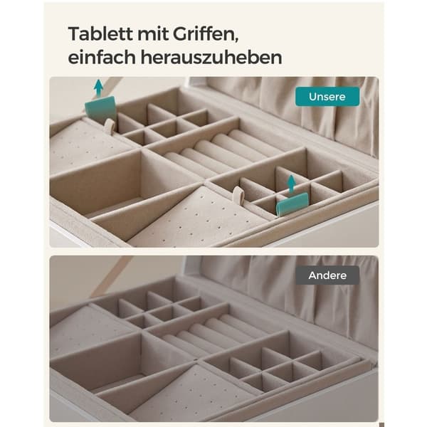 Rootz White Smyckeskrin - Organizer-fodral - Förvaringsbehållare - MDF-konstruktion - Sammetsfoder - Kompakt storlek - 20,5 cm x 24 cm x 11 cm