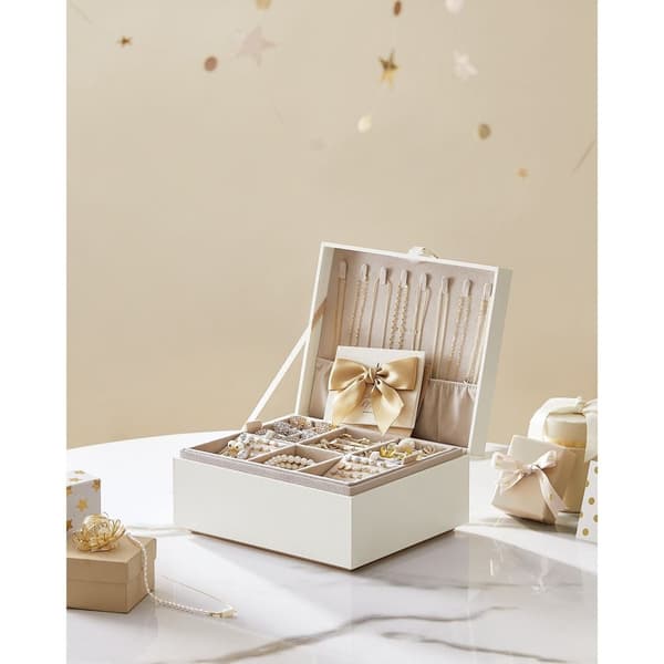 Rootz White Smyckeskrin - Organizer-fodral - Förvaringsbehållare - MDF-konstruktion - Sammetsfoder - Kompakt storlek - 20,5 cm x 24 cm x 11 cm