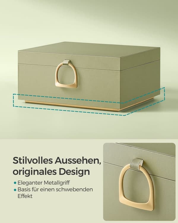 Rootz Laurel Green smykkeskrin - Organizer-etui - Opbevaringsbeholder - MDF-konstruktion - Fløjlsforing - Kompakt design - 20,5 cm x 24 cm x 11 cm