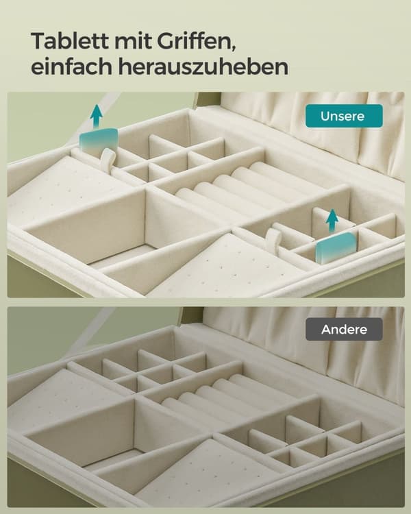 Rootz Laurel Green smykkeskrin - Organizer-etui - Opbevaringsbeholder - MDF-konstruktion - Fløjlsforing - Kompakt design - 20,5 cm x 24 cm x 11 cm
