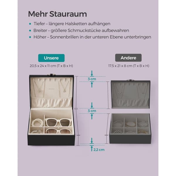 Rootz Smyckeskrin Organizer - Svart förvaringsfodral - Sammetsfodrad - Kompakt design - MDF-konstruktion - 20,5 cm x 24 cm x 11 cm