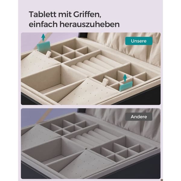 Rootz Smyckeskrin Organizer - Svart förvaringsfodral - Sammetsfodrad - Kompakt design - MDF-konstruktion - 20,5 cm x 24 cm x 11 cm
