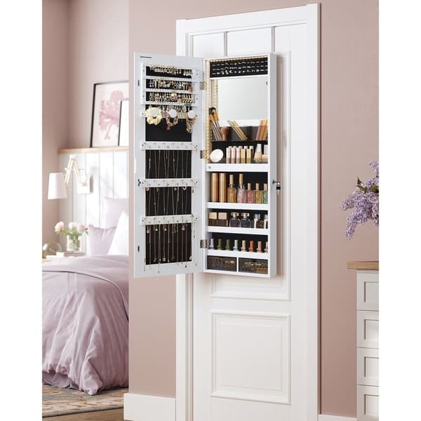 Rootz White -korukaappi - Seisova peili - Samettivuorattu - MDF-rakenne - 37,5 cm x 9,7 cm x 108 cm - Suuri säilytystila
